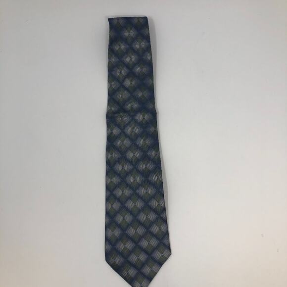 Van Heusen 100% silk tie, 60” long and 4” wide, blue and silver geometric - Picture 1 of 5